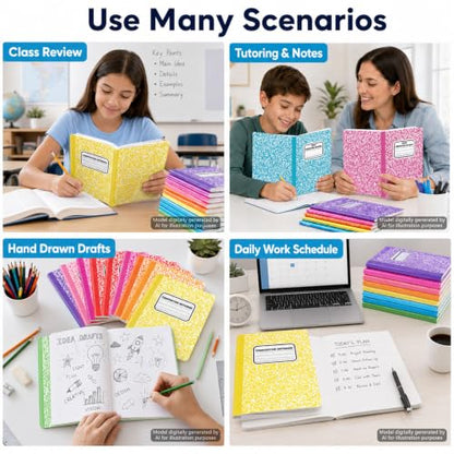 gisgfim 12 Pack Bulk Composition Notebook Wide Ruled, 12 Different Vibrant Colors, 96 Pages (48 Sheets), 9-3/4 x 7-1/2" Hard Cover Journal Notebooks for Studentsd,Classroom and Office(Rainbow) - color: Rainbow