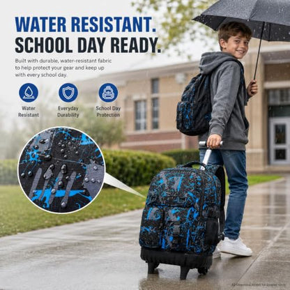 CCJPX Rolling Backpack for Boys, 3Pcs Roller Wheeled School Bookbag, Graffiti Wheels Backpacks with Lunch Box for Kids (Blue) - color: Graffiti Blue