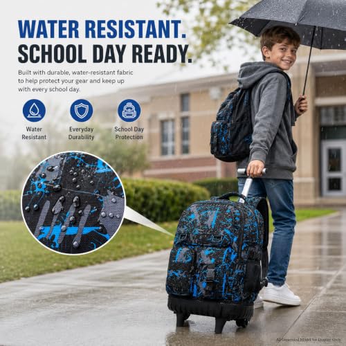 CCJPX Rolling Backpack for Boys, 3Pcs Roller Wheeled School Bookbag, Graffiti Wheels Backpacks with Lunch Box for Kids (Blue) - color: Graffiti Blue