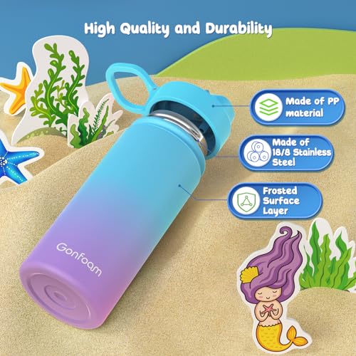 Gonfoam 16oz Kids Water Bottle, Stainless Steel Insulated Cup | DIY Stickers, BPA-free, Leak-proof, Sturdy, Keeps Cold 24h, Easy to Carry, Easy to Clean, Back to School, Gifts - color: Blue and Purple