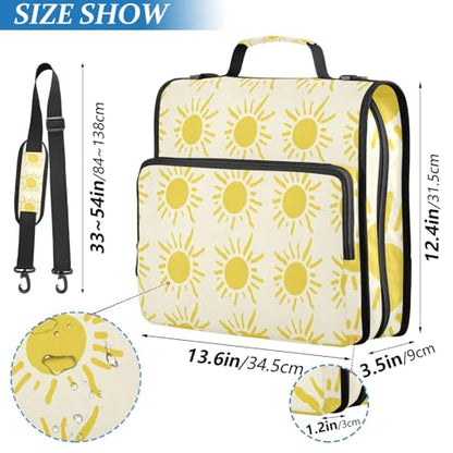 Yellow Suns Waterproof Zipper Binder with Shoulder Strap, 3-Ring Trapper Keeper with Lay-Flat Design and Multiple Compartments for School & Office, Adults & Kids