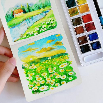 Watercolor Paper Sketchbook,3.9x3.9 Inch Mini Mixed Media Notebook,140lb/300gsm Artist Heavyweight Paper,30 Sheets Small Travel Drawing Journal for Adults,Painting,Watercolors,Art Supplies,Dark Green - color: 3.9x3.9 inch-300gsm-fine dark green