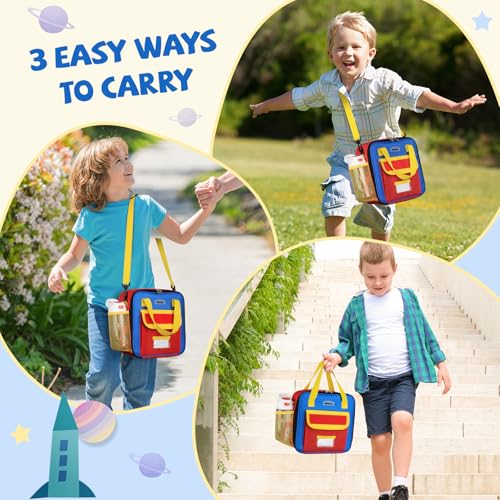 REDSHELL Lunch Box Kids, Large Insulated Lunch Bag for Boys Girls, Red Blue | Tactical Style, Cooler Lunchbag, Square Toddler Lunchbox, School & Daycare, Lunch Tote, Water Bottle Holder, Adjustable Strap - color: Red & Blue