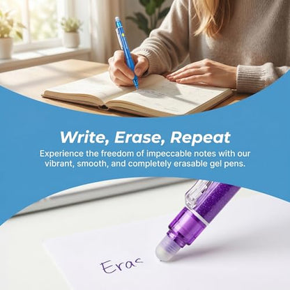7 Pack Colored Erasable Gel Pens, 0.5mm Fine Point with Eraser, Erasable Pen Set for Note Taking, Planner Writing, Drawing