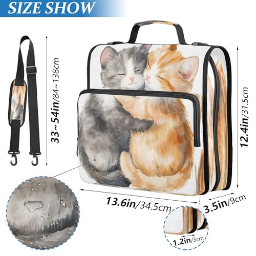 3 Ring Zipper Binder Cute Cats in Love Binder Organizer Portfolio with File and Shoulder Strap & Handle Large Capacity File Folder - color: Cute Cats