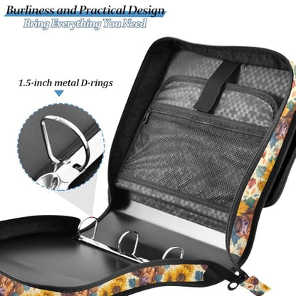 3 Ring Zipper Binder Highland Cow Sunflower Binders Bag with Shoulder Strap 500 Sheets Paper Organizer Trapper Keeper Documents Storage File Folder for School Office - color: A1358