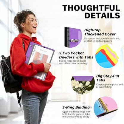 WOT I Telescoping Project Organizer, Refillable 3 Ring Binder with Dividers and Pockets, 13 Pocket Folders, 1 Inch 3 Rings, Purple - color: Purple, size: 1 Pack