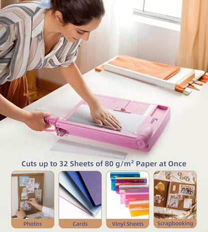 Firbon 12 Inch Guillotine Paper Cutter, 30-Sheet Capacity Paper Trimmers | Pink | Heavy Duty Cutter | Dual Scales | Paper, Cardstock & Photo Trimming | Scrapbooking Crafts | Office, Home & Studio Use - color: Pink