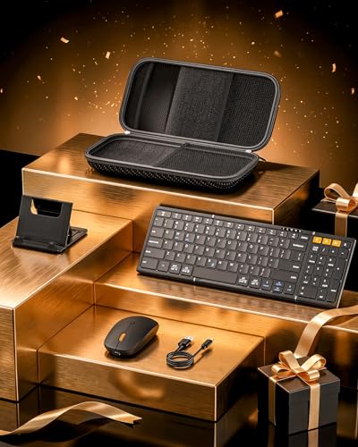 Foldable Keyboard and Mouse with Storage Bag, 2.4G+BT5.0 x 2 for Laptop | Full-Size US Layout, Quiet in Shared Spaces, Travel Essential, Wireless Mouse, USB-C Rechargeable, for Win/Mac/iOS/Android