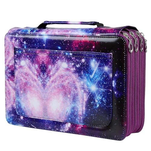 Colored Pencil Case- 200 Individual Slots Pencil Holder Pen Bag Large Capacity Pencil Organizer with Handle Strap Handy Colored Pencil Box with Printing Pattern - color: Milky way-PP, size: 200