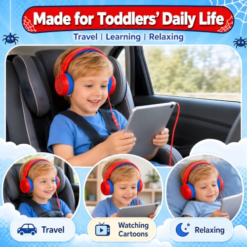 K6 Kids Headphones for Toddler & Kids Ages 2-12, 85/94dB Safe Volume Limited, Wired with 3.5mm Jack, HD Microphone, Adjustable & Foldable, On-Ear Headphones for Tablet, School, Travel, iPad (Red) - color: Red