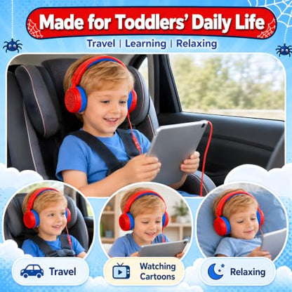 K6 Kids Headphones for Toddler & Kids Ages 2-12, 85/94dB Safe Volume Limited, Wired with 3.5mm Jack, HD Microphone, Adjustable & Foldable, On-Ear Headphones for Tablet, School, Travel, iPad (Red) - color: Red