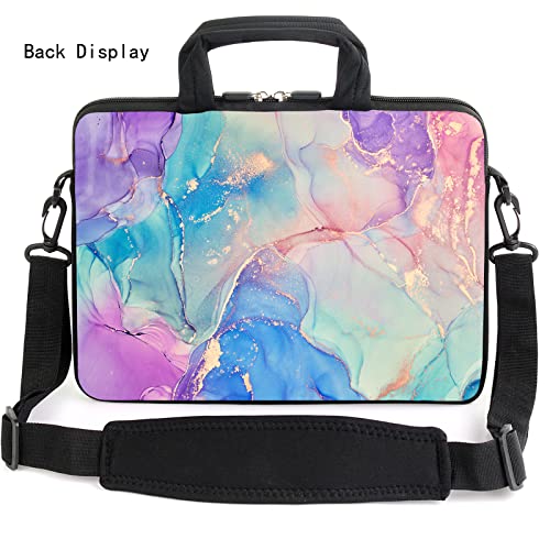 AMARY 13" 13.3" laptop sleeve chromebook case adjustable shoulder strap with handle accessory pocket (Marble-1) - color: Marble-1