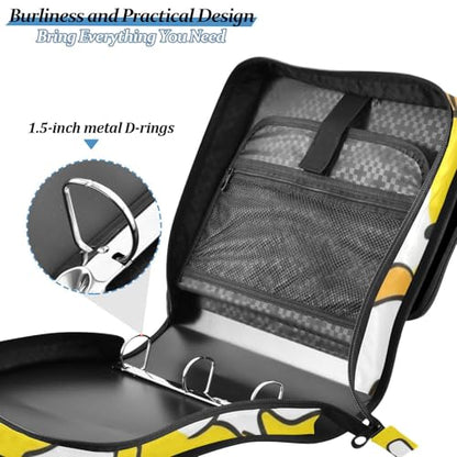 Cute Yellow White Duckling Zipper Binder 3 Ring 1.5 Inch School Binder Organizer with Shoulder Strap Handle File Folder Pockets Large Capacity Students Girl Boy Men Office Work - color: Cute Yellow White Duckling