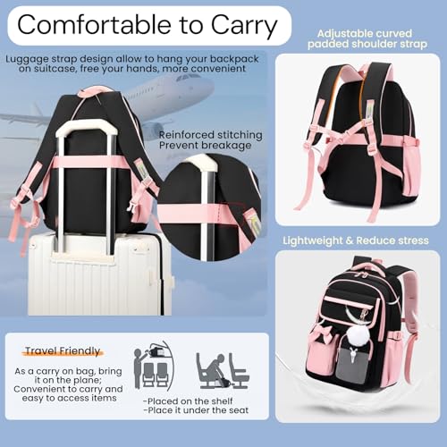 Girls Backpack School Bags Kids Elementary School Backpack for Girls Teens Cute Childrens Bookbags Casual Back Packs, Black Purple - color: Black-purple