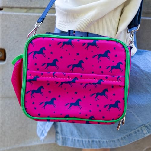 Yumbox Kids Insulated Lunch Bag with Bottle Holder, Horses Print | Holds Lunch Box & Water Bottle | 3 Ways to Carry | Interior Zipper Pocket | Insulated EVA Lining | Wipe-Clean Fabric - color: Horses