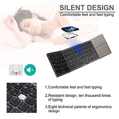 ROCK&ROWN Foldable Bluetooth Keyboard, Pocket Size Portable Wireless Keyboard with Touchpad for Mac OS,Android, Windows, Linux, PC, Tablet, with Rechargeable Li-ion Battery-Dark Gray