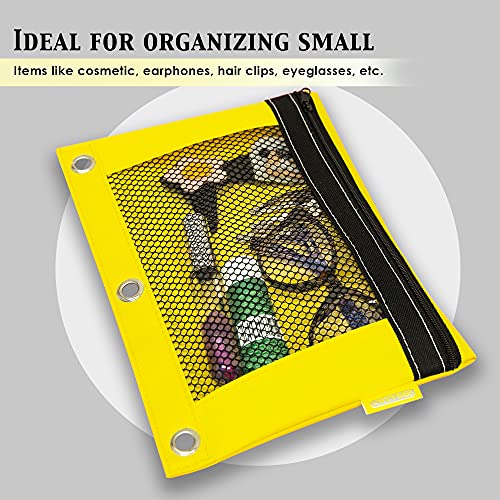 BAZIC PRODUCTS Bright Color 3-Ring Pencil Pouch with Mesh Window, 2-Pack | clear mesh window and a zipper closure for pens; pencils; supplies - color: Lime Green
