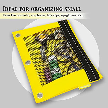 BAZIC PRODUCTS Bright Color 3-Ring Pencil Pouch with Mesh Window, 2-Pack | clear mesh window and a zipper closure for pens; pencils; supplies - color: Lime Green