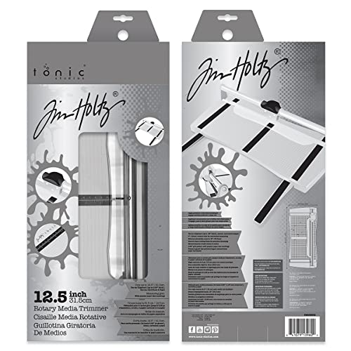 Tonic Studios Paper Cutter Tool - Rotary Trimmer for Scrapbooking, Cardstock, Vinyl, Photos - 12.5 Inch Cutting Length with Extendable Ruler and Grid Lines, White