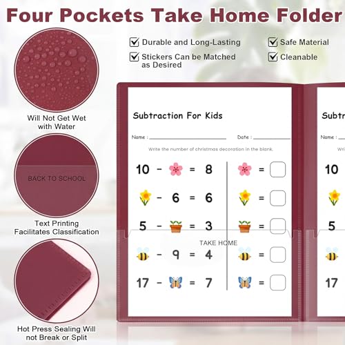 Henoyso 24 Pcs Plastic Folders with Clear Front Pockets Heavy Duty Take Home Back to School Pockets Homework Folders for School Students Parent Teacher Classroom Communication (Burgundy) - color: Burgundy