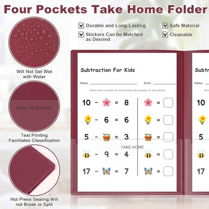 Henoyso 24 Pcs Plastic Folders with Clear Front Pockets Heavy Duty Take Home Back to School Pockets Homework Folders for School Students Parent Teacher Classroom Communication (Burgundy) - color: Burgundy