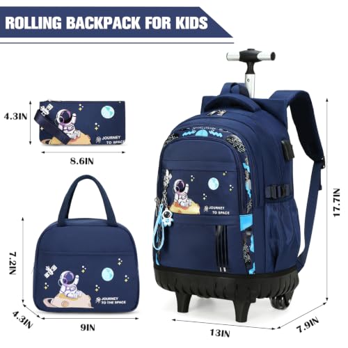 ACESAK Rolling Backpack for Boys, Kids Backpack with Wheels Portable with Insulated Lunch Box & Pencil Case, Multi-Pocket Roller Backpack for Preschool Kindergarten Kids Boys Travel(Blue) - color: Blue
