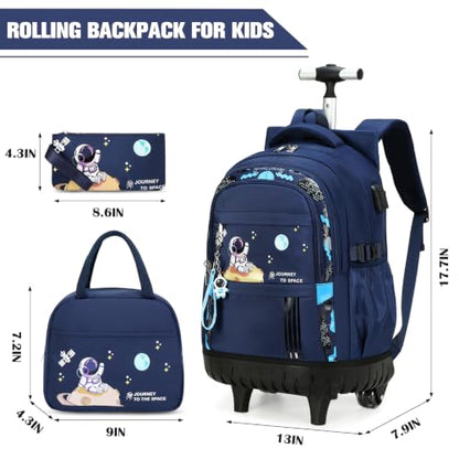ACESAK Rolling Backpack for Boys, Kids Backpack with Wheels Portable with Insulated Lunch Box & Pencil Case, Multi-Pocket Roller Backpack for Preschool Kindergarten Kids Boys Travel(Blue) - color: Blue