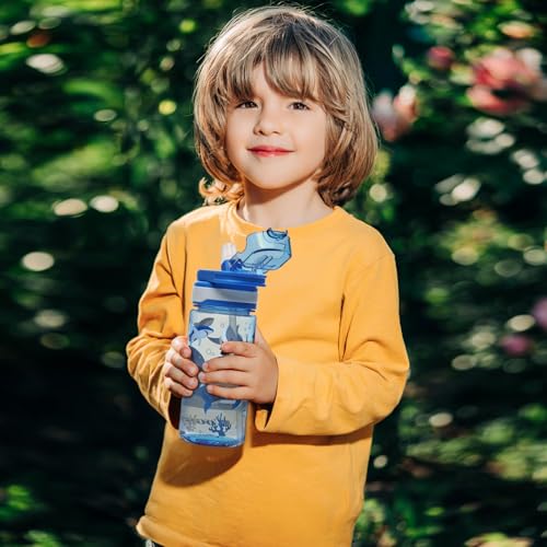 Kids Water Bottle for School, 16 Oz Plastic Straw Water Bottle with Silicone Spout and Leakproof Cover, Dishwasher Safe (Shark) - color: Shark, size: 16 Ounces