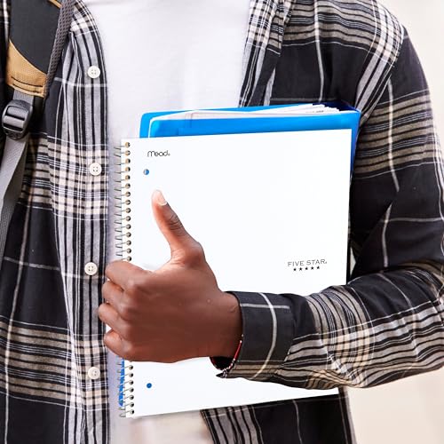 Five Star Spiral Notebook + Study App, 3 Subject, College Ruled Paper, 8-1/2" x 11", 150 Sheets, Fights Ink Bleed, Water Resistant Cover, White (72464) - color: White, size: 1 Count (Pack of 1)
