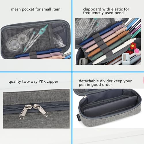FlowFly Large Capacity Pencil Case for Kids, Boys & Girls – Zippered Multi-Functional Pen Pouch, Soft & Portable Pencil Bag for School, Teens, Students, Grey - color: Grey