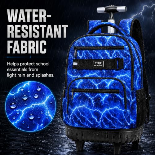 AGSDON Dynamic Lightning Men Rolling Backpack with Wheels Set – 20” Roller Bookbag for Boys with Matching Lunch Box for Travel, Commute & School | Water-Resistant Fashion Wheeled Organizer in Blue - color: Rolling Backpack Set - Lightning Blue