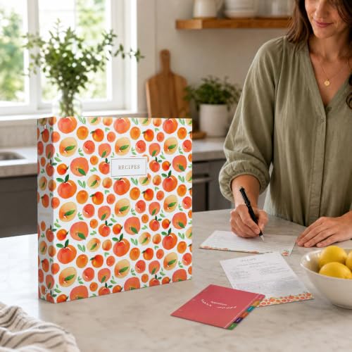 Jot & Mark 8.5"" x 11"" Sturdy 3 Ring Recipe Binder with Spill-Proof Clear | 50 Recipe Cards + 25 Sleeve Protectors + 5 Full-Page Sleeves + 6 Tabs | 8.5x11 | Peach Dream - color: Peach Dream, size: 8.5" x 11"