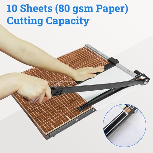 A3 Guillotine Paper Cutter Trimmer, 18" Wood Paper Trimmer for Office and Crafts, 10-12 Sheets Capacity (Wooden) - color: Wooden