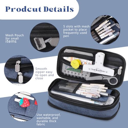 iSuperb Foldable Pencil Case Zipper Big Capacity Aesthetic Canvas Pencil Pouch Compartments Stationery Organizers Pen Bag for Kids Girls Boys Teen Child Student School Supplies Makeup Bags