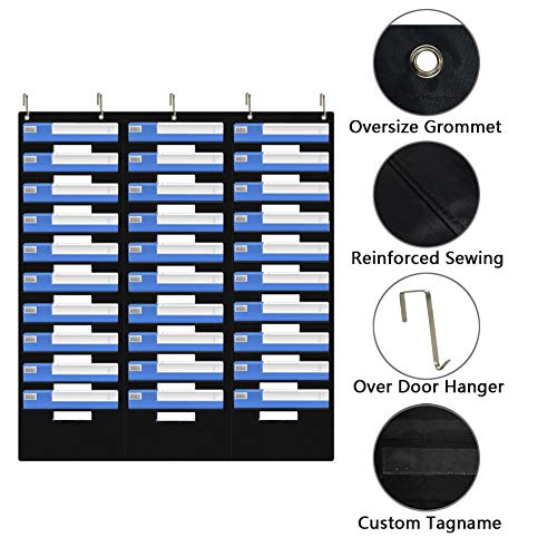 Eamay Hanging File Folder Organizer - 30 Pockets, 5 Over The Door Hanger - Office Document Letter Organizer - color: Black 30 Pockets