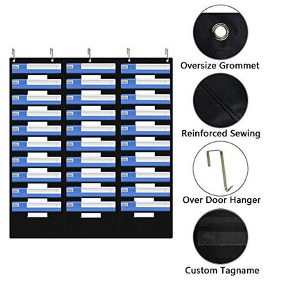 Eamay Hanging File Folder Organizer - 30 Pockets, 5 Over The Door Hanger - Office Document Letter Organizer - color: Black 30 Pockets