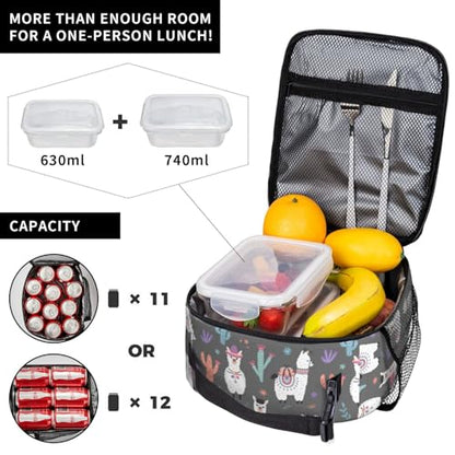 Cartoon Llama Alpaca Leakproof Lunch Bag Large Capacity Lunchbox Insulated Reusable Lunch Tote Bags Cooler Lunch Container For Work/Office/Picnic/Travel - color: Cartoon Llama Alpaca