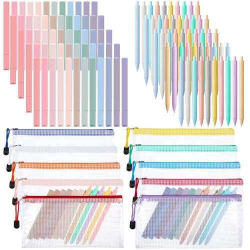 Dunzoom 120 Pcs Bible Journaling Kit Bible Highlighters and Black Gel Pen Include Highlighters,Black Gel Pens and Pencil Pouches Aesthetic Book Annotation Kit Church Gifts for School Study (Macaron)