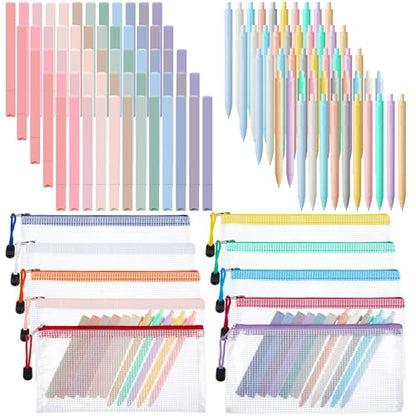 Dunzoom 120 Pcs Bible Journaling Kit Bible Highlighters and Black Gel Pen Include Highlighters,Black Gel Pens and Pencil Pouches Aesthetic Book Annotation Kit Church Gifts for School Study (Macaron)