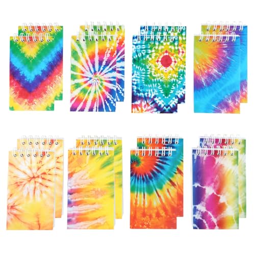 OZIO 16PCS Mini Tie Dye Notepads Multicolor Style Pocket Notebooks, Spiral Mini Notebook Pastel Art Party Small Notepad for Tie Dye Birthday Party Favors, 8 Styles(16) (16)