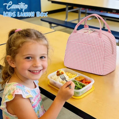 CAMTOP Lunch Box Kids Insulated Lunch Bag Large Reusable Leakproof Cooler Lunch Bags for Boys Girls School Travel Picnic (Pink and White Checkered) - color: Pink and White Checkered