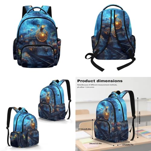 Blue Train Backpack for Boys 8-12 Girls Kids Backpack and Lunch Box Set for Elementary Preschool Student with Zipper Pencil Case Water Bottle Sleeve Lightweight Bookbags School Supplies - color: Blue Train
