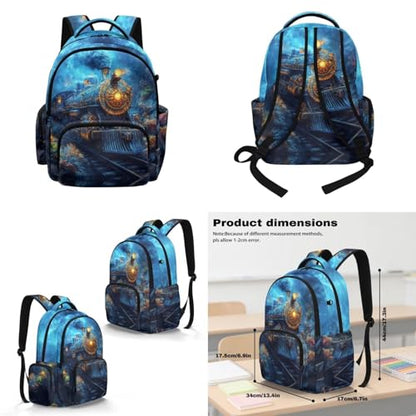 Blue Train Backpack for Boys 8-12 Girls Kids Backpack and Lunch Box Set for Elementary Preschool Student with Zipper Pencil Case Water Bottle Sleeve Lightweight Bookbags School Supplies - color: Blue Train