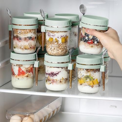 LANDNEOO 4 Pack Overnight Oats Containers with Lids and Spoons, 16 oz Glass Mason Jars with Airtight Lids, Overnight Oats Jars for Milk, Cereal, Fruit-Green - color: Green