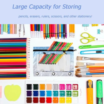 2 Pack Antarctic Blue Sky Three Penguin 3 Ring Binder Pencil Pouch Bags,Clear Window Storage Case with Zipper for Boys Girls Students School Office Supplies Organizers - color: Multi-penguin