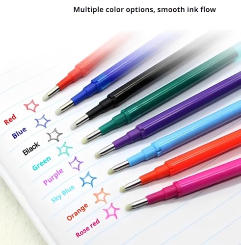 32-Pack 0.7 mm Erasable Gel Ink Pen Refills Compatible with Most Gel Pens, Smooth Writing Retractable Fine Point Pen Refill in 8 Assorted Colors