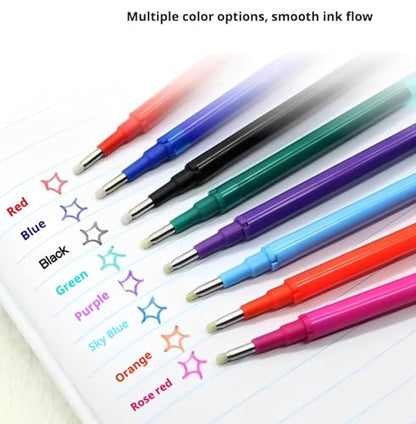 32-Pack 0.7 mm Erasable Gel Ink Pen Refills Compatible with Most Gel Pens, Smooth Writing Retractable Fine Point Pen Refill in 8 Assorted Colors