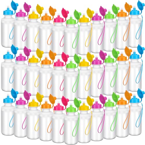 Ziliny 72 Pcs Resuable Water Bottles Bulk for Kids 20 oz Squeeze Sports Plastic Water Bottles with Lanyards Blank DIY Cups for VBS Back School Operation Christmas Summer Camp - color: Mix Color