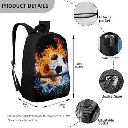 CLOHOMIN Fire Water Football Backpack and Lunch Box Set of 3 Elementary School Bookbag for Kids 5th Grade Thermal Lunchbox Water Bottle Holder Children Book Bag for Boys Girls 7-9 Lunch Bag - color: Fire Water Football